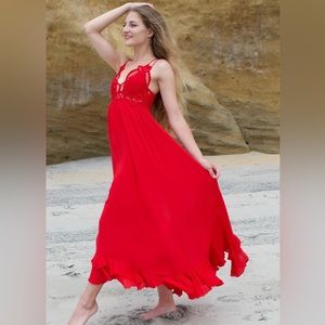 NWT Free People Adella Maxi Dress Red